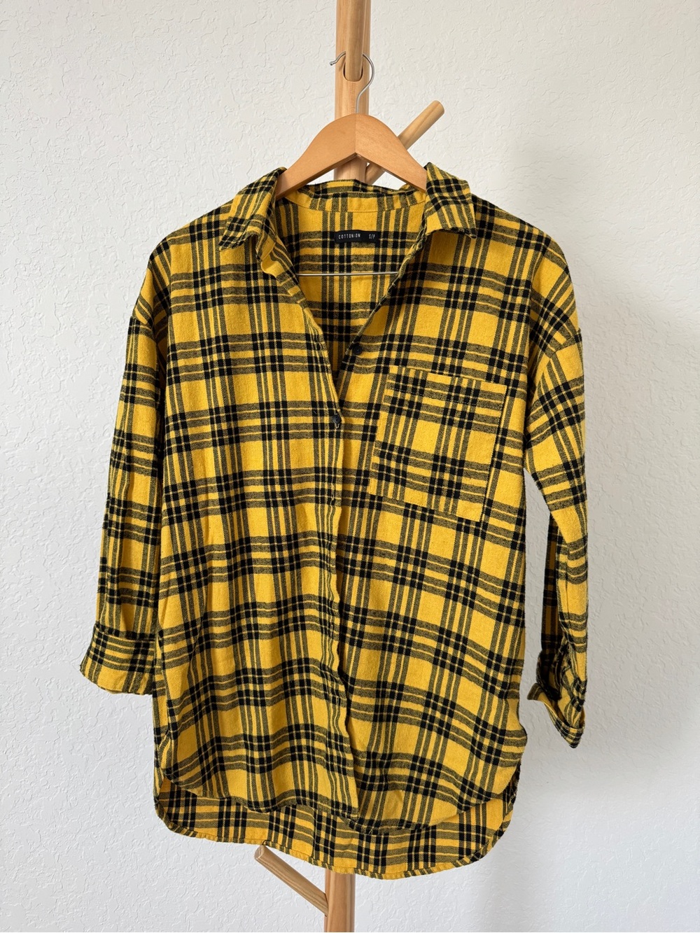Cotton On Yellow and Black Plaid Button-Down Shirt